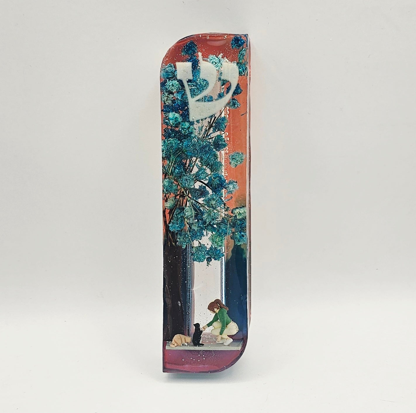 Mezuzah with a story - Lady with Kittens - 10cm #259 מזוזה עם סיפור