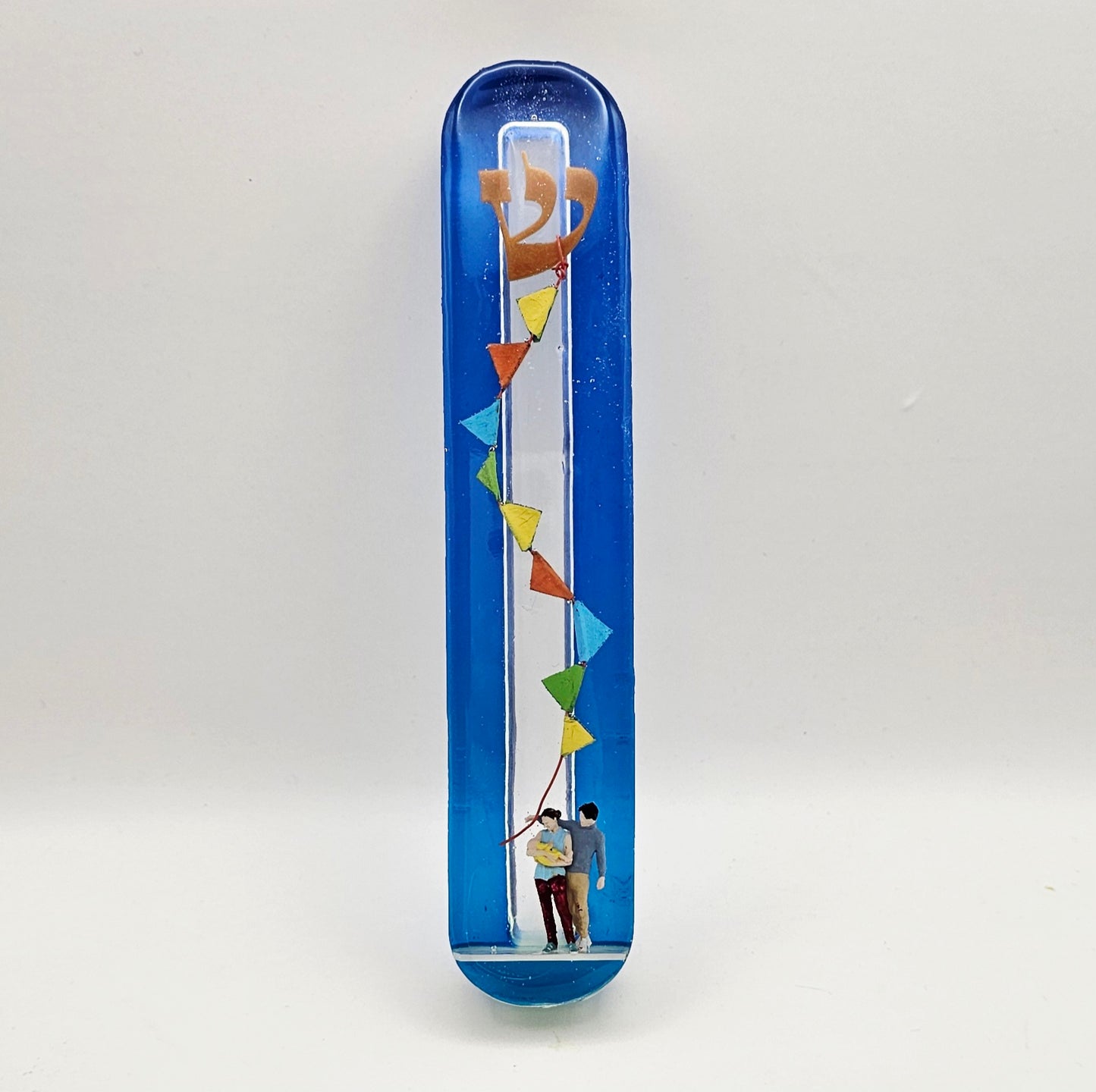 Mezuzah with a story - Family with a kite - 15cm - #268 מזוזה עם סיפור