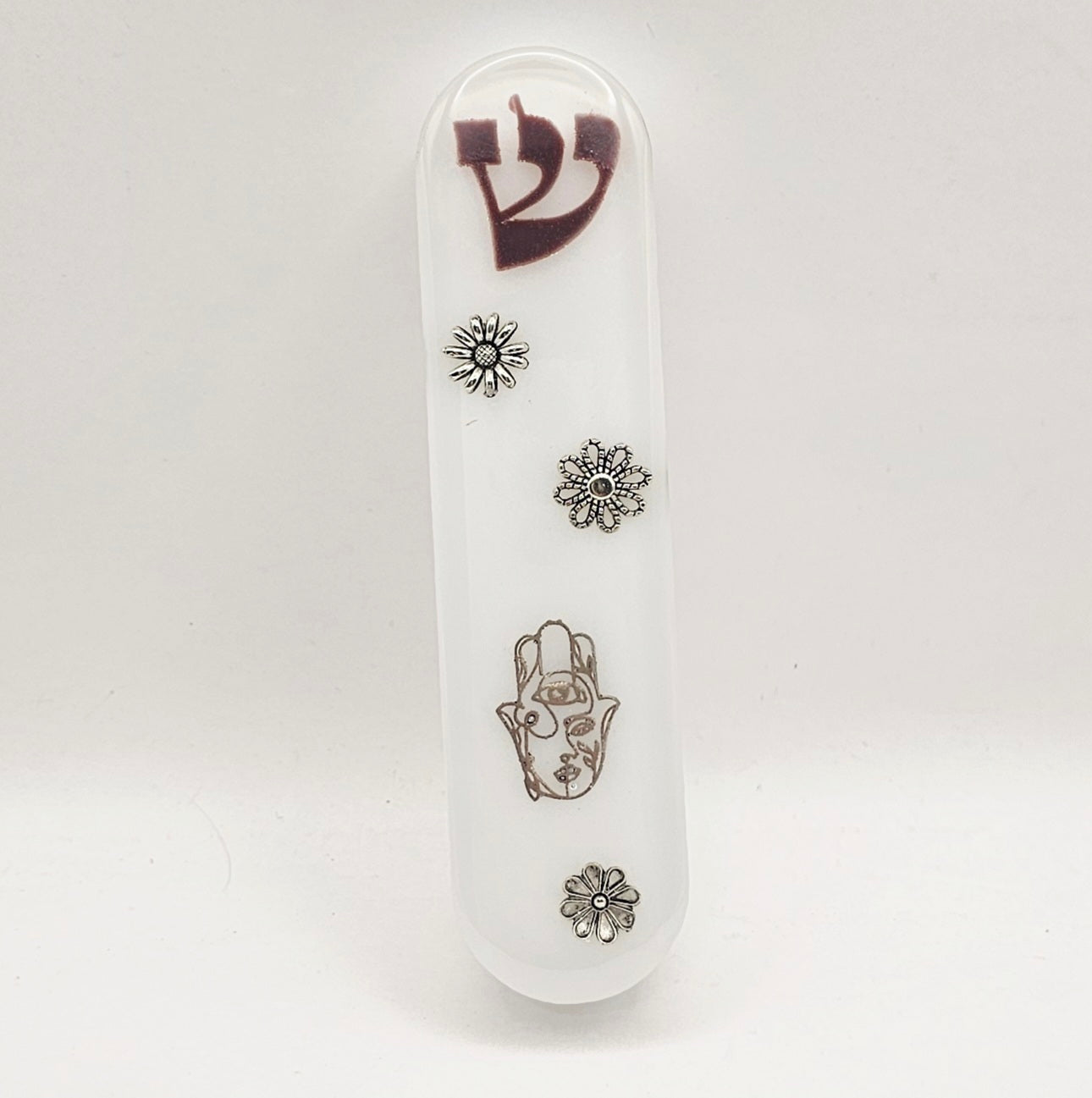 Mezuzah with a story - White - 10cm #348 מזוזה עם סיפור