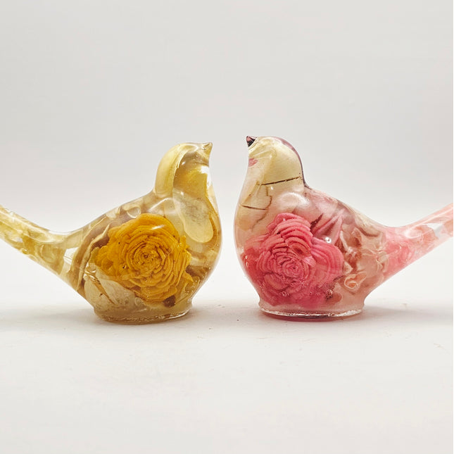 סט ציפורים - פוטפורי צהוב-ורוד